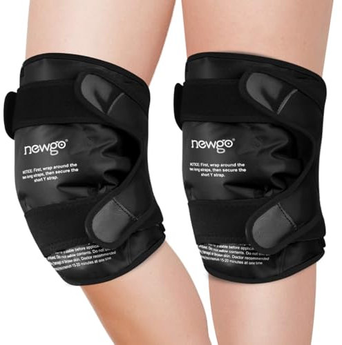 NEWGO XXL Groß Eisbeutel für Knieersatz-Operationen, wiederverwendbarer Gel-Kühlakku zum Umwickeln des gesamten Knies für Knieverletzungen, Schmerzlinderung, Schwellungen, Prellungen (Schwarz-2 Stück)