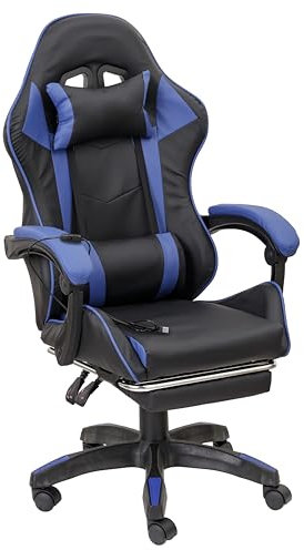 Baroni Home Ergonomischer Gaming-Stuhl mit Lendenmassage, Höhenverstellbar und Neigbarem Rückenlehne, Büro-Stuhl mit Bequemem Kopfstütze und Fußstütze, aus Soft Foam, Blau, 58x66x114-124 cm