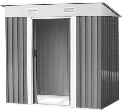 Garden Storage Shed - 6x4 Ft Outdoor Bike & Metal Pent Tool Shed with Door and Roof, Galvanized Steel Construction, Durable & Rust-Resistant (L121 x W194 x H181 Cm)