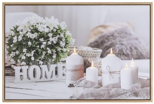Wandbild - Weiß - Grau - 60 x 40 cm - Home - mit LED-Beleuchtung - batteriebetrieben
