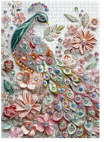 Beautiful Jewellery Peacock Puzzles for Adults 1000 Pieces, Colorful Flower Bird Jigsaw Puzzles, Impossible Challenging Puzzle for Adults