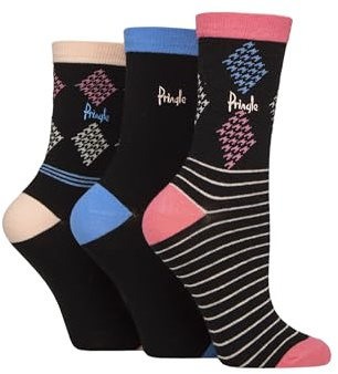 Pringle Ladies Patterned Cotton and Recycled Polyester Socks Pack of 3