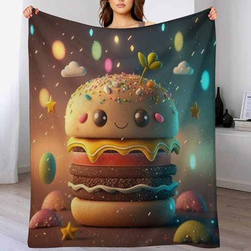 AAPZY Burger Kuscheldecke Couchdecke Decke Aus Flannel - Tagesdecke Wohndecken Für Sofa, Couch Oder Als Bettüberwurf - Waschbare Decke (140×180cm)