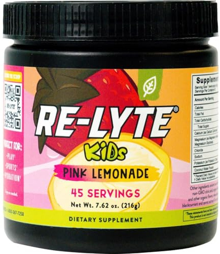 REDMOND Re-Lyte Kids Hydration Electrolyte Mix Powder, Pink Lemonade 7.62 oz