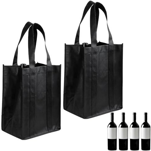 VPB 2PCS Bottle Carrier Bag Wine Bottle Bag for 4 Bottles,Reusable Durable Compartment Wine Bottle Holder Bag with Protable Handles for Travel Camping Picnic Red Wine,Champagne,Beer