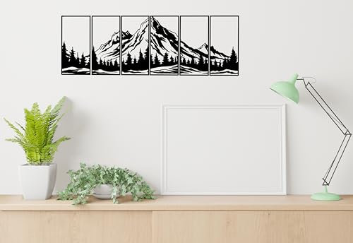 Decoración de Pared Moderna con Diseño de Montaña – Set de 6 Piezas Impresas en 3D en PLA Negro | Arte Mural Estilo Minimalista |