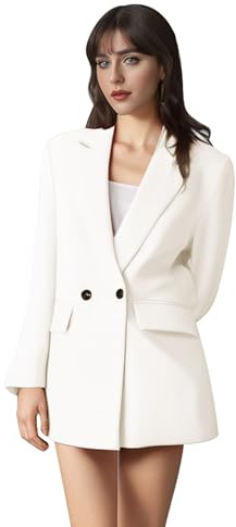 AGYMNX Women Blazer Elegant Jacket Suit Open Front Cardigan Lightweight Double Breasted with Pockets Office Business Meeting Spring Autumn Basic Casual Slim Fit S-L White M