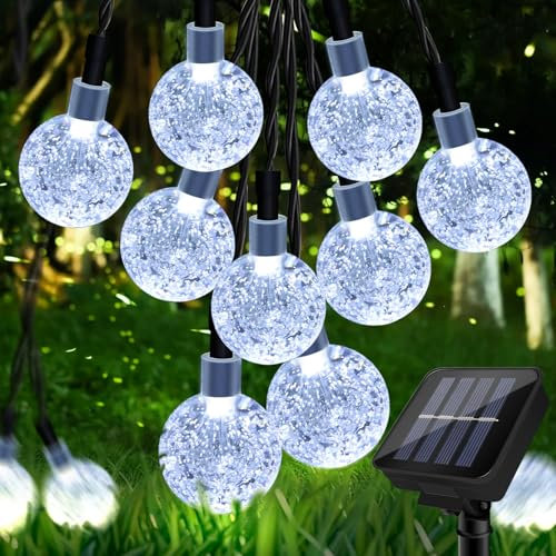 11M/36FT 60 LED Solar String Lights Outdoor Waterproof, Solar Powered Crystal Ball Decorative Lights with 8 Modes, Fairy Garden Lights for Garden, Patio, Yard, Tree, Party, Cool White
