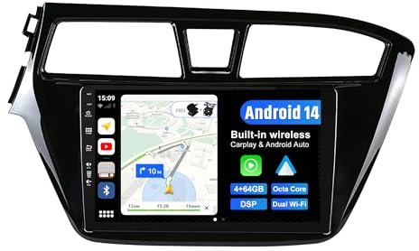 BXLIYER Android 14 Autoradio für Hyundai I20 (2014-2018) GPS Navigation Radio - 4G+64G - DSP/CarPlay/Android Auto - Kamera + MIC - IPS 9 Zoll 2 Din - Lenkradsteuerung Dual-Band WiFi DAB 360-CAM