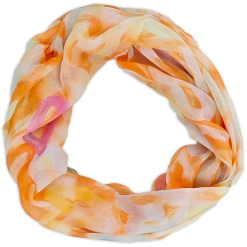 styleBREAKER Damen Loop Schal mit Brushstroke Herz Muster | luftiger Schlauchschal | weiches Halstuch für Frühling und Sommer aus Viskose 79 x 49 cm, Farbe:Orange
