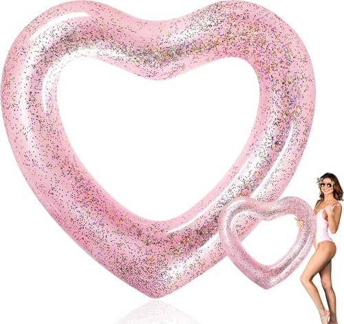 Herzförmige Schwimmring, 120CM Aufblasbare Schwimmringe Luftmatratze Schwimmreifen, Schwimmreifen Erwachsene, für Pool Sandstrand Party (Rosa-b)