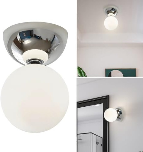 XIRYTU-H Moderne Glas-Deckenleuchte oder Wandleuchte im nordischen Stil, G9 Metall Metallfassung mit Glas-Kugel, Kleine Deckenlampe für Schlafzimmer Bad Flur (Silber)