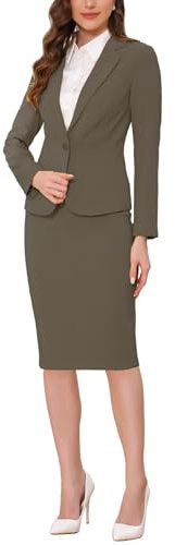 Allegra K Women's 2 Piece Skirt Suit Set Business Casual Long Sleeve Blazer and Pencil Skirt Coffee M