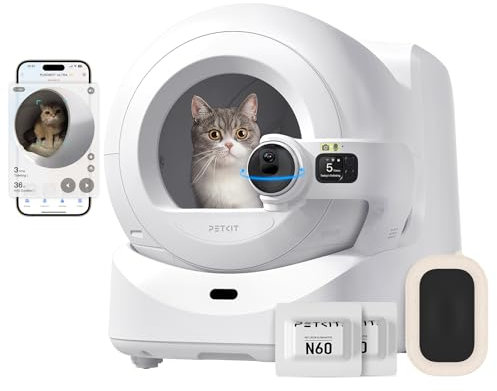 PETKIT Self Cleaning Cat Litter Tray, PUROBOT ULTRA with AI Camera, Facial Recognition & Health Monitor, App & Odor Control, Touch-free Waste Packing, Smart Robot Litter Box 70L for Multiple Cats