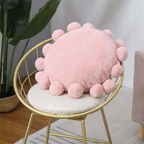Ueiwffzo Rundes Kissen, Aesthetic Kuschelkissen Kissen Mit Bommel, Dekokissen Boho Plüsch Kissen Stuhl Kissen Sofakissen Zierkissen Für Schlafzimmer Deko (Rosa)