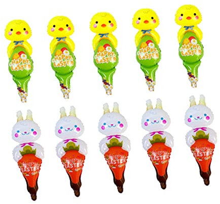 HOMOBABE 10 Stück Easter Balloon Stick Teiliges mit Aufblasbaren Hasen und Hühnerballons Deko für Ostern Partys und Kreative Fotos mit Freunden und Familie