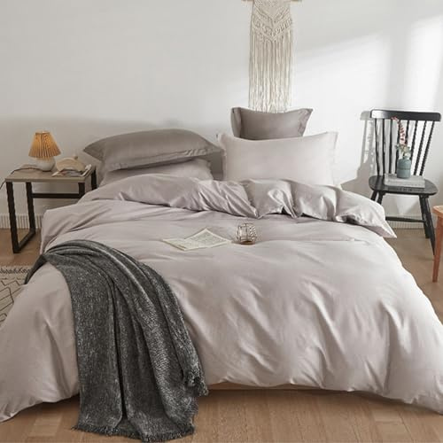 VENIES Bettwäsche 180 x 200 cm Doppelbett Bettbezug | 100% Baumwolle Bettbezug -Atmungsaktive weich bügelfrei Bettbezüge mit Reißverschluss Hellgrau