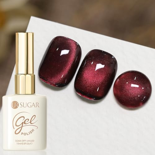 UR SUGAR Burgundy Red Glass Cat Magnetic Eye Gel Nail Polish 15ml, Soak Off U V Glitter Gel, Gloss Long Lasting DIY Salon Manicure