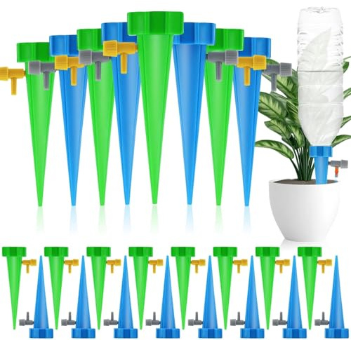 MWZEAUL 24 Pièces Goutte à Goutte Arrosage Bouteille Kit, Cône d'Arrosage Automatique avec Vannes, Irrigation Systeme Arrosage Plante Vacances Goutte a Goutte pour Jardin Maison Intérieur Extérieur