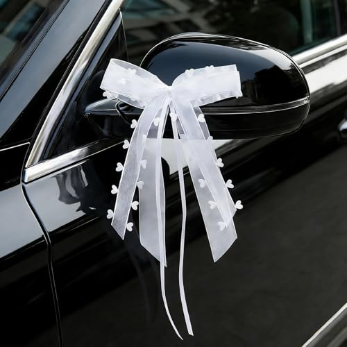 30 Stück Autoschleifen Hochzeit, Auto Deko Schleifen, Autoschmuck Hochzeit Weiße Schleifen, Autoschmuck, Hochzeitsdeko Auto, für Brautauto, Geschenk, Hochzeitsfeier
