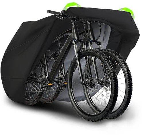 Housse Velo Exterieur Protection pour 2 Vélos, Bache Velo Exterieur Impermeable 210D, Protection Contre la Pluie, la Neige, la Poussière et les UV, pour VTT et Vélo de Route, 220x110x95cm