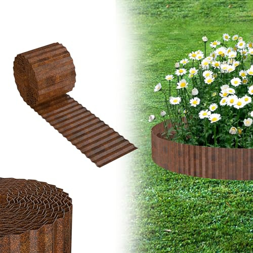 UISEBRT Beeteinfassung Rasenkante, Verzinktes Beetbegrenzung aus Metall Einfach zu Montieren, 18cm Hoch Flexibel Rasenkanten, Wurzelsperre Blumenbeet oder als Mähkante Länge Anpassbar(10M, Corten)