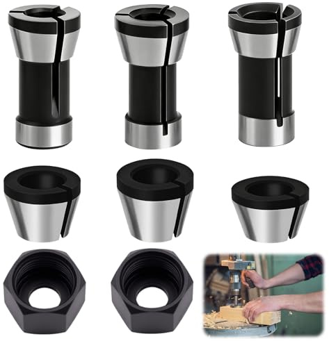 8 PCS Portabrocas de Enrutador Precisión Acero al Carbono 6/6.35/8mm | Fresadora Adaptador con 2 Tuercas, Pinzas Sujeción para Fresadora Madera/Grabadora/Taladradora