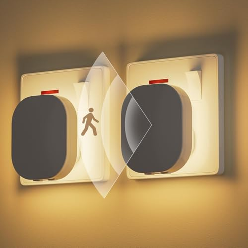Suright 2er Nachtlicht Steckdose mit Bewegungssensor, 1-70lm Helligkeit Einstellbar, LED Nachtlichter 2700K Warmweißes Licht, ON/OFF/AUTO, Nachtlicht für Flur, Treppe, Schlafzimmer, Badezimmer