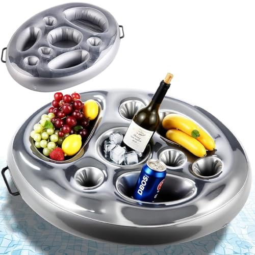 Portabibite Gonfiabile Portabevande 2-in-1, Vassoio Gonfiabile Per Piscina, Vassoio per Cibo Galleggiante per Piscina con 8 Fori, Scaffali Galleggianti di Bevande Alle Feste Estive in Piscina