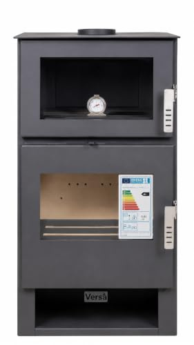 Verso F Holzofen mit Backofen 9kW, 81,2% hoher Wirkungsgrad, Kochen & Heizen Kamin, Einbauofen mit Thermometer, Stahloberplatte (kein Gusseisen), 150 mm Rauchabzug