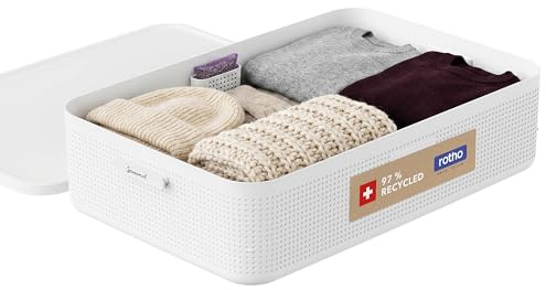 Rotho WOP Aufbewahrungsbox mit Deckel XL Kleiderschrank Organizer Weiß | Aufbewahrung für saisonale Kleidung, Aufbewahrungsbox mit Deckel groß, Dufteinsatz für Duftobjekte, große Stapel, Weiß