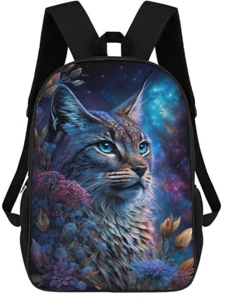 sinyumoney Galactic Lynx Celestial Feline Artwork Rucksack Schule Sekundarstufe Gymnasium College Rucksack Reisen Für Campus Outdoor Reisen Sport 17inch