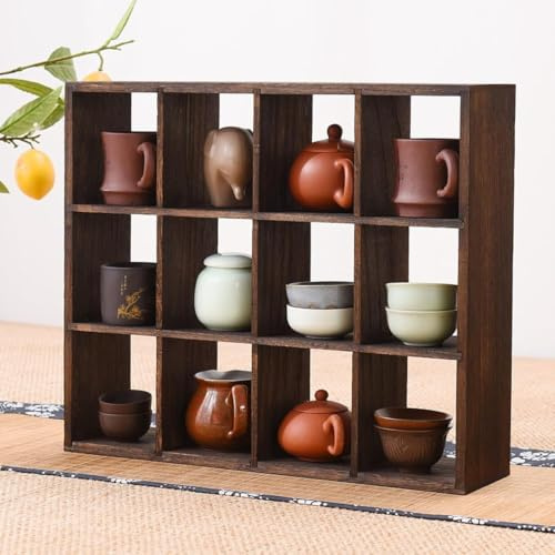 REHOOF Wandregal Für Tassen,Antikes Regal Für Sammlerstücke,Rustikales Holzregal Für Kaffeetassen,Tassenregal Stehend Setzkasten,Teetassen-Ausstellungsregal Für Tassen,Gewürzes,Küchenzubehör B