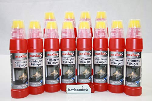 hs-kamine **Set** Kaminglas Reiniger 12 Flaschen a. 200ml Gel mit Bürste Aktivgel Kaminscheibenreiniger