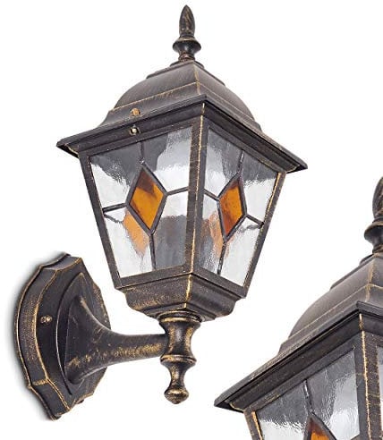 Außenwandleuchte Antibes, Wandlampe aufwärts in antikem Look, Aluguß in Braun/Gold m. Klarglas-Scheiben, Wandleuchte m. E27-Fassung, Retro/Vintage Außenleuchte für Terrasse u. Hof, ohne Leuchtmittel