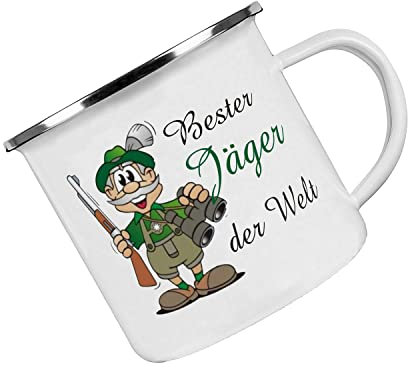 Crealuxe Emaille Tasse Bester Jäger der Welt - Kaffeetasse mit Motiv, Campingtasse, bedruckte Emailletasse mit Wunschtext