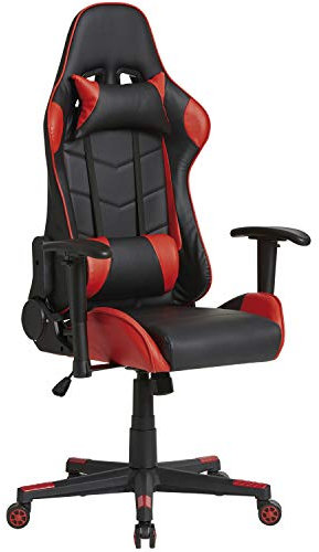VS Venta-stock Bürosessel Gaming Professional Racer Red, Stuhl mit Kopfstütze und Lendenkissen (Kunstleder, höhenverstellbar und höhenverstellbar, verstellbare Armlehnen, 180 ° Liegefläche)