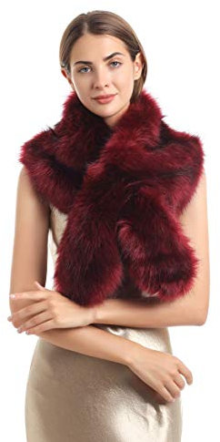 Soul Young Damen Fellkragen Pelzkragen Kunstfell Kunstpelz Winter Schal Wärm Fuchspelz Kragen EINWEG Verpackung(120cm,Rot)