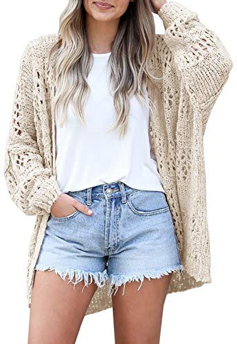 Ermonn Womens Crochet Cardigan Sweater Kimonos Boho Solid Color Oversized Spring Open Front Outwear