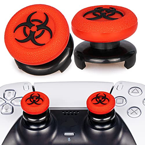 Playrealm FPS Thumbstick Extender & 3D Textur Gummi Silikon Griffabdeckung Thumb Grip Aufsätze 2 Sätze für PS5 Dualsenese & PS4 Controller(Bioh Rot)