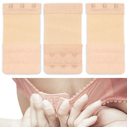 Set da 3 Estensore per Reggiseno, 3 x 2 file di ganci, per tutti i comuni modelli di Reggiseno, Allunga Reggiseno Morbido ed Elastico, lavabile, Allarga Reggiseno Beige, ganci allunga reggiseno