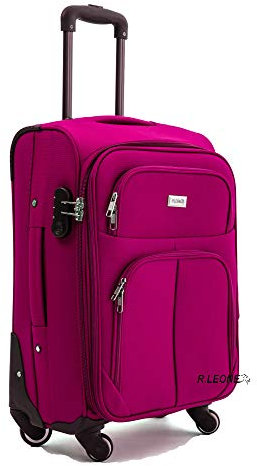 R.Leone Valigia da 1 pezzo Fino a Set 3 Trolley Espandibile grande, medio e bagaglio a mano 4 ruote in stoffa 214 (Fucsia, L Grande)