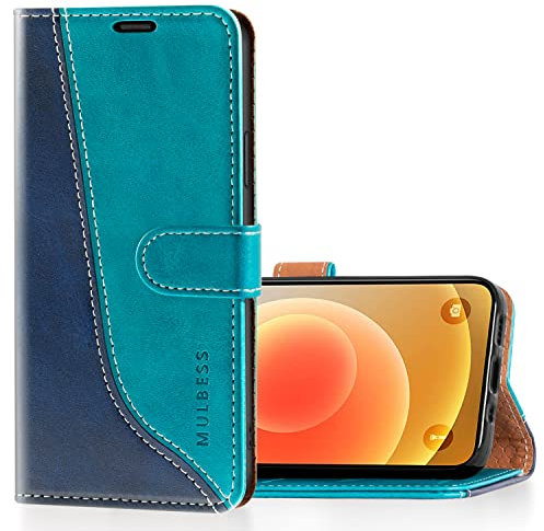 Mulbess für iPhone 12 Mini Hülle, Handyülle Leder mit Kartenfach, Klapphülle mit Magnetverschluss, Flip Case Etui Handytasche Schutzhülle, Stilvoll Mint Blau