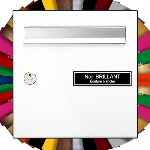 Plaque boite aux lettres adhésive DECO1 PVC | Plaque gravée à personnaliser 10 x 2,5 cm 1 à 3 lignes sans supplément (Noir Brillant/Texte Blanc)