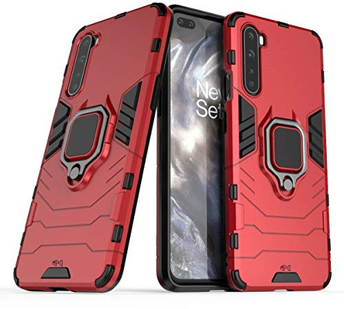 Coque pour Oneplus Nord 5G Housse Antichoc avec Anneau Rotatif Aimant Etui Magnétique Rigide Dure Armure Bague Support Armure Renforcée (Oneplus Nord 5G, Rouge)
