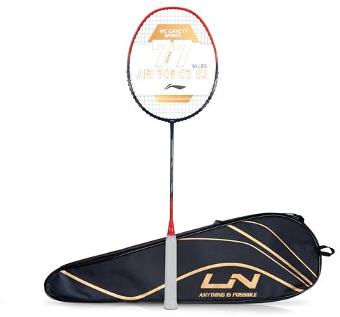 Li-Ning Air Force 77 G2 Badmintonschläger, Karbonfaser, mit vollständiger Abdeckung, Marineblau/Rot
