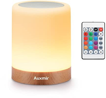 Auxmir Nachttischlampe Touch Dimmbar, Nachtlicht Stilllicht mit 4 Modi 13 Farben 5 Helligkeiten, LED Lampe Kabellos USB Aufladbar mit Timing Funktion & Fernbedienung für Deko Schlafzimmer Wohnzimmer