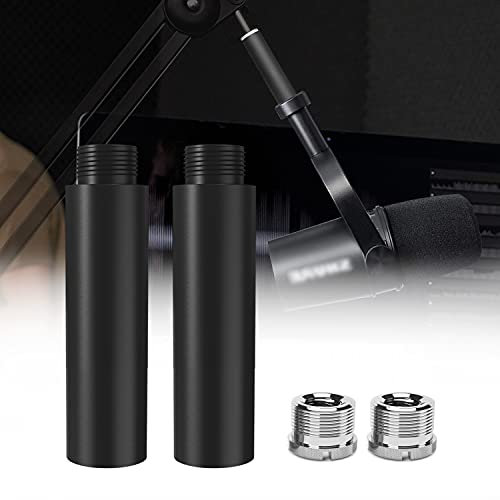 Boseen Mic Stand Extension Tube, 5/8 Female to 5/8 Male Microphone Extension Pipe Microphone Stand Extender with 2 Screw Aadpters for Desk Boom Arm Stands, 2Pcs
