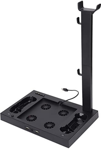 ASHATA Vertikaler Kühlständer für Series X Konsole,Ladestation mit Lüfter für Series X Konsole,Vertikale Dual-Ladestation,mit Headsethalterung/Akku/Adapter