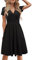 STYLEWORD Damen Sommerkleid Kurzarm V-Ausschnitt Kleider Blumenmuster Kleid Strandkleid Mit Taschen(Schwarz,Groß)